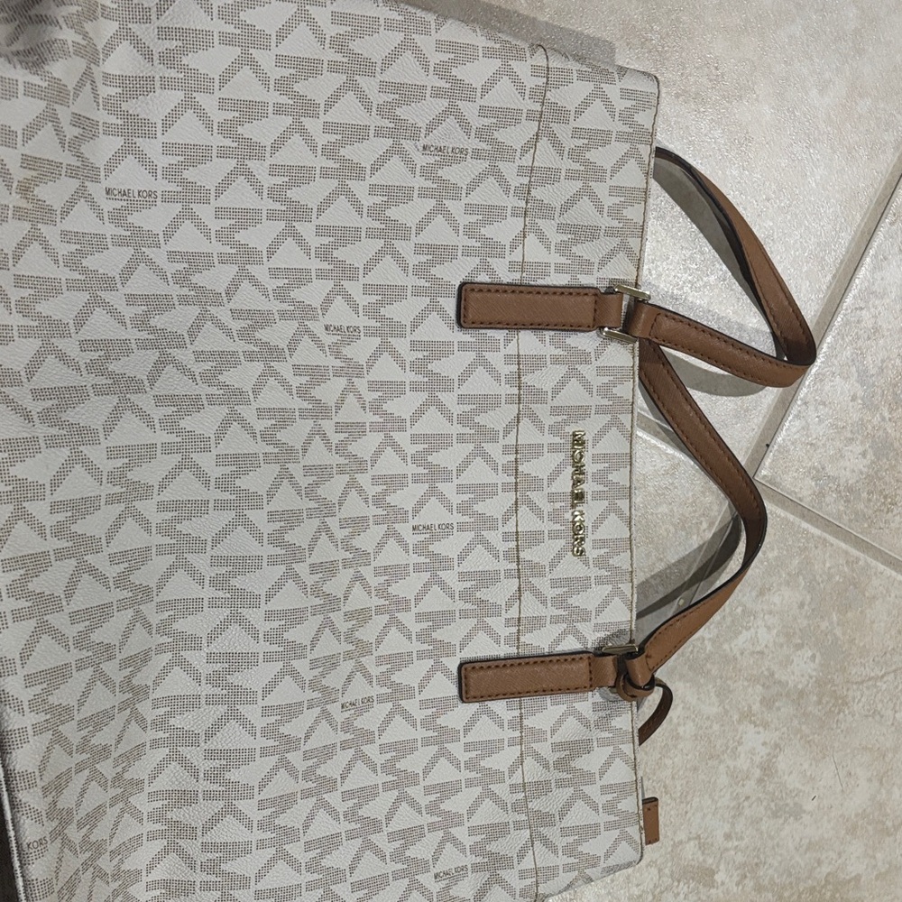 Michael Kors Cream and Brown Tote Bag